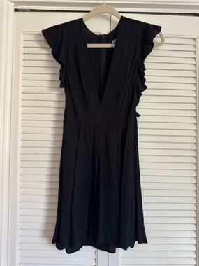 Reformation Black V-Neck Ruffle Sleeve Mini Dress
